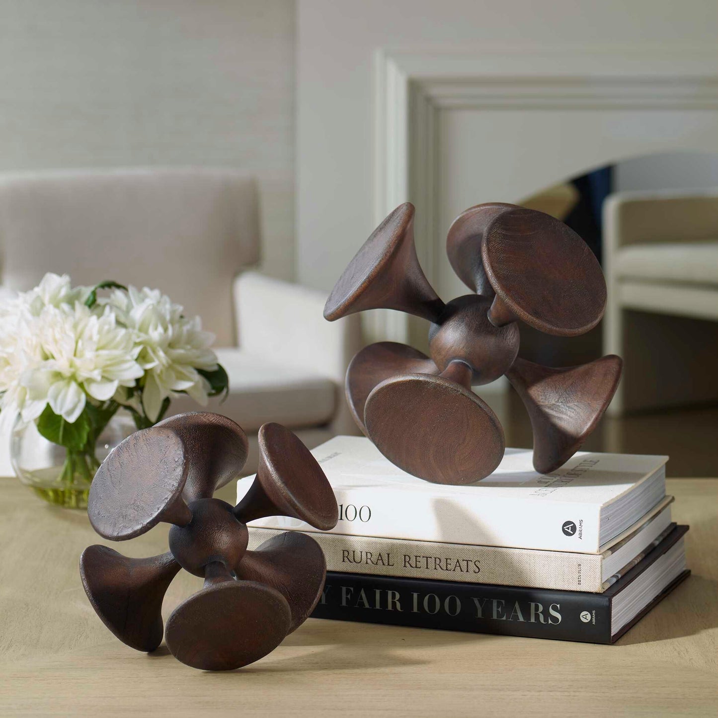 Balanced Harmony Dark Wooden Sculptures - Set of 2