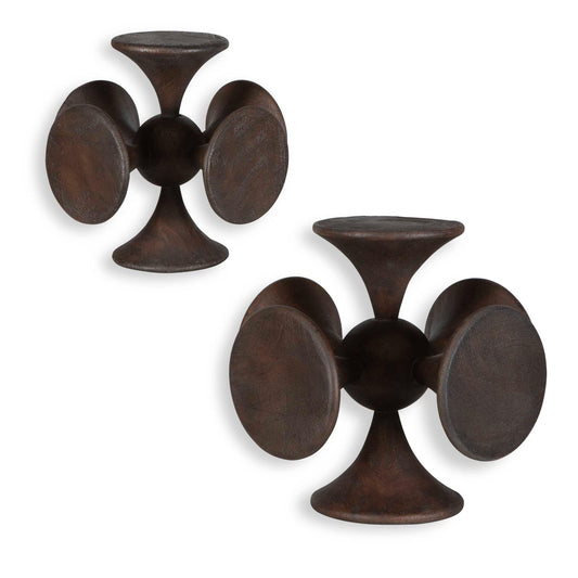 Balanced Harmony Dark Wooden Sculptures - Set of 2